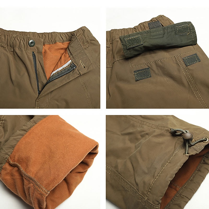 Men's Cargo Pants Cargo Trousers Work Pants Zip Leg Solid Color Thermal Warm Fleece Lining Weekend Streetwear Casual Formal ArmyGreen Black3
