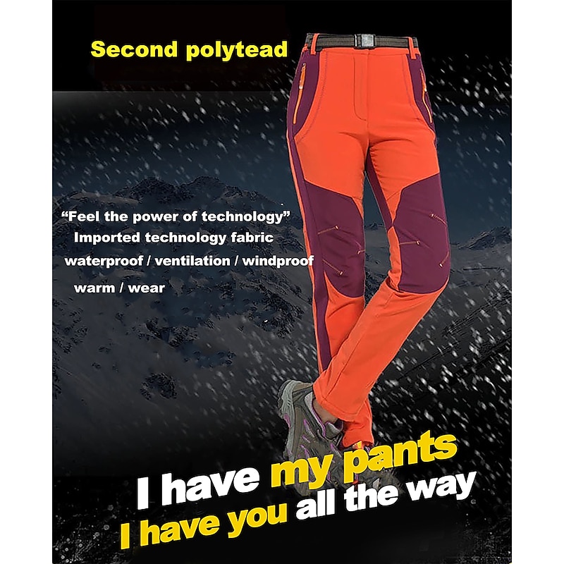 Women's Fleece Lined Pants Waterproof Hiking Pants Black Trousers Softshell Pants Winter Outdoor Thermal Warm Windproof Lightweight Elastic Waist Bottoms Army Green Burgundy Orange Camping2