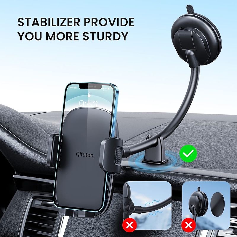 Car Phone Holder Mount [Flexible Gooseneck Long Arm] Phone Mount for Car Holder Dashboard Windshield [Washable Strong Suction Cup] Cell Phone Holder Car Mount for All iPhone Android