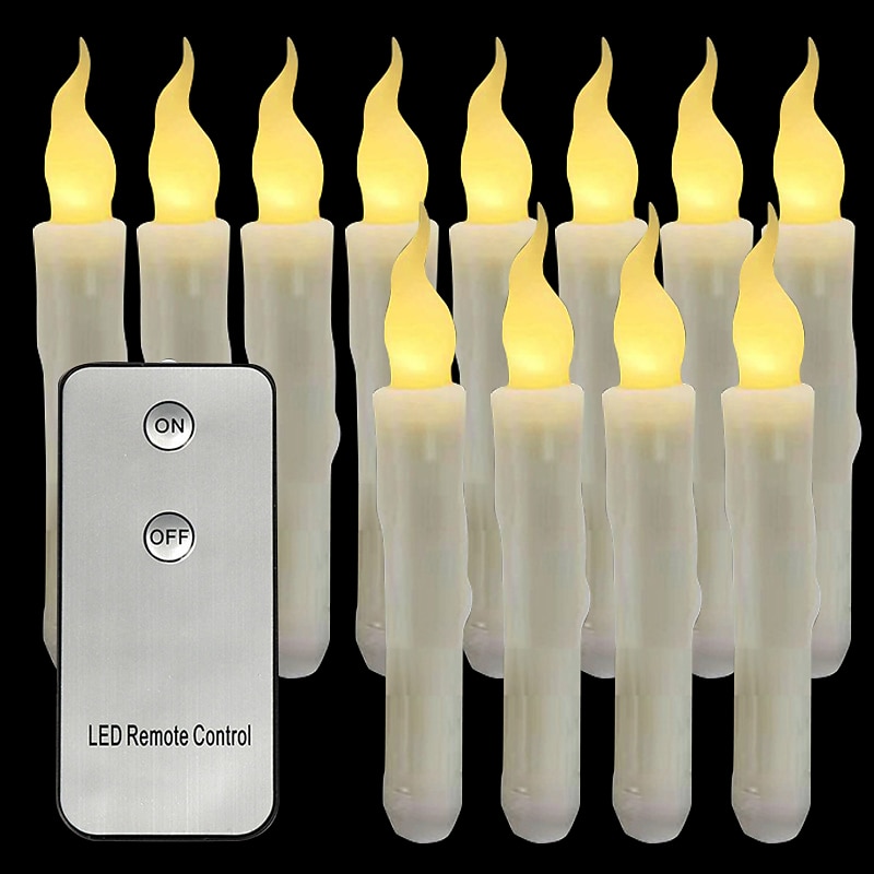 6/12PCS Flameless Candles  LED Candles Lights 6.5in 16.5CM White Flameless LED Taper Candles Battery Operated Hanging Taper Candles Candlesicks for Party Church Halloween Christmas Decor