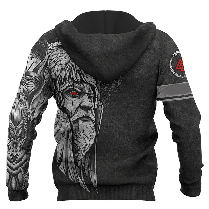Men's Graphic Prints Human Viking Hoodie Hoodies Sweatshirt Streetwear Designer Long Sleeve Hooded Daily Sports Black Print Spring &  Fall Designer2