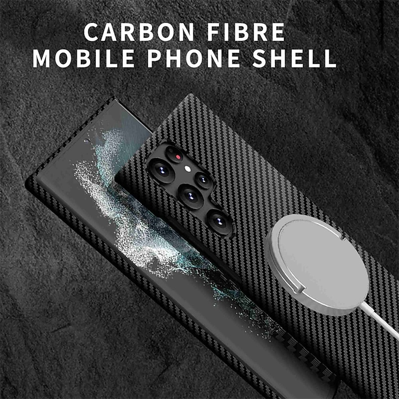 Phone Case For Samsung Galaxy S23 S22 S21 Ultra Plus With Magsafe Magnetic Dustproof Four Corners Drop Resistance Lines / Waves Carbon Fiber