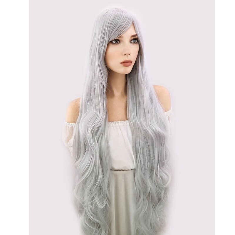 Black Cat Long Silver Grey Cosplay Wig Halloween Cosplay Party Wigs