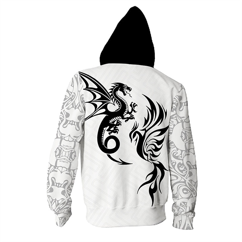 Men's Dragon Graphic Prints Hoodie Hoodies Sweatshirt Streetwear Designer Long Sleeve Hooded Sports & Outdoor Daily Sports White Zipper Print Spring &  Fall Designer2