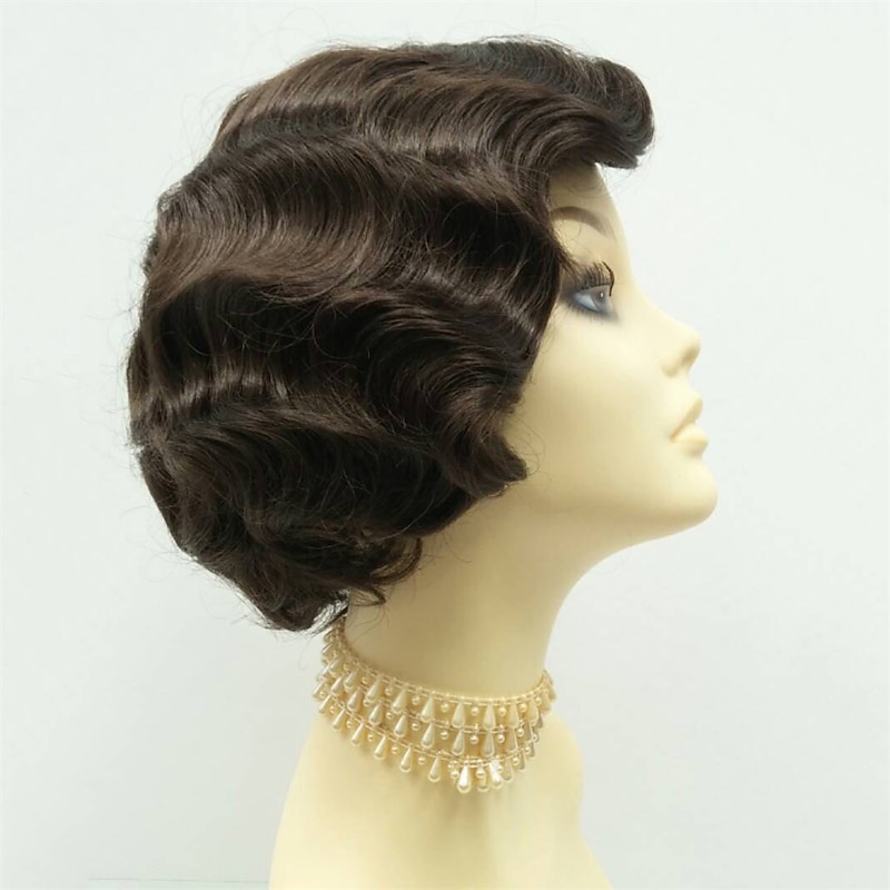 1920's Style Short Dark Brown Finger Wave Wig Vintage Style Costume Wig Halloween Cosplay Party Wigs2