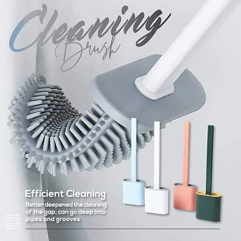 Silicone Toilet Brush and Holder Set,Revolutionary Flex Toilet Brush, Deep Cleaner Bathroom Toilet Brush and Quick Drying Holder Set, No-Slip Long Plastic Handle