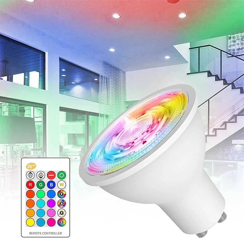GU10 LED Spot Light Bulbs 5W Color Changing with Remote RGB   White  Memory Mood Ambiance Lighting