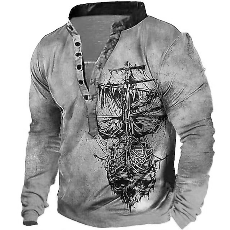 Men's Unisex Nautical Graphic Prints Boat Sweatshirt Pullover Button Up Hoodie Long Sleeve Sweatshirt Standing Collar Streetwear Designer Casual 3D Print Daily Sports Holiday Zipper Print Spring2