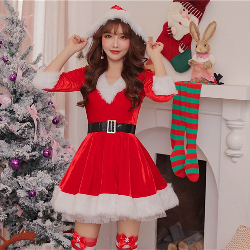 Santa Suit Mrs.Claus Dress Masquerade Adults' Women's Christmas Dresses Cosplay Costume Christmas Halloween Dress Masquerade Easy Carnival Costume