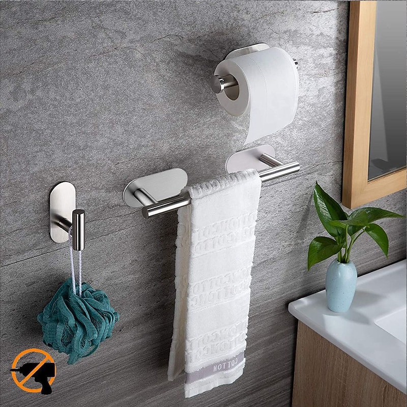 Bathroom Hardware Sets, Self Adhesive Wall Mounted 304 Stainless Steel Towel Bar/Toilet Paper Holde /Robe Hook For Bathroom