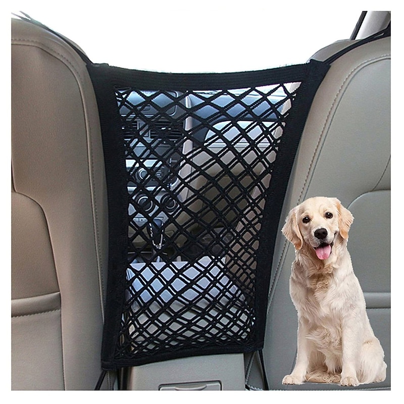 Dog Car Net Barrier Pet Barrier with Auto Safety Mesh Organizer Stretchable Storage Bag Universal for Cars SUVs -Easy Install Car Divider for Driving Safely with Pets