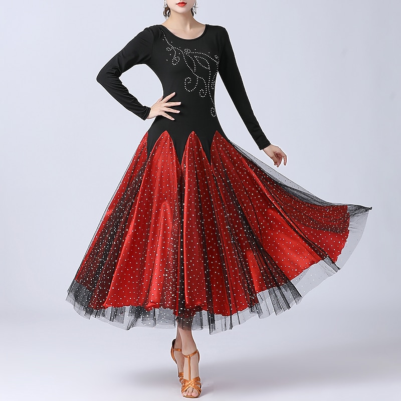 Ballroom Dance Dress Sequins Women's Performance Daily Wear Long Sleeve Natural Polystyrene Milk Fiber - Main Image