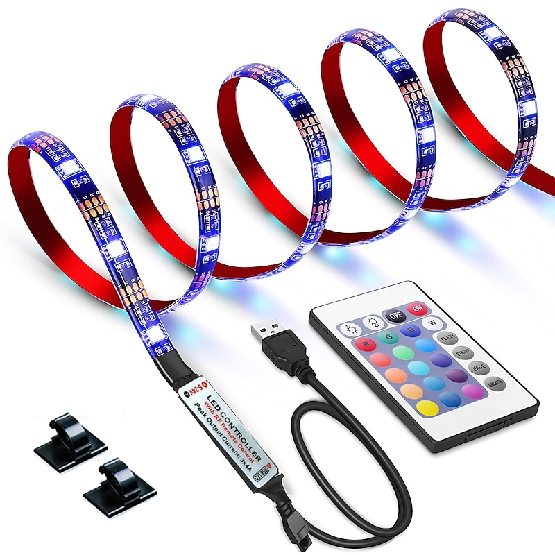 USB Led Strip Lights RGB Color Light Bar 14-95 inch TV Backlight Tit Including 24 Key IR 17 Key RF Controller PC Display Bedroom Game room Home Theater Atmosphere Light DC5V3