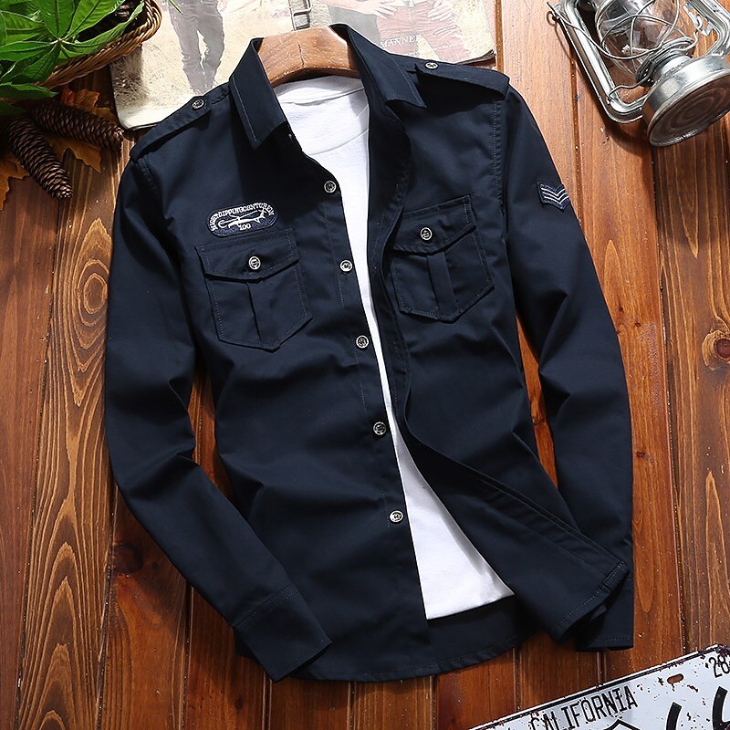 Men's Work Shirt Button Up Shirt Cargo Shirt Overshirt Army Green Royal Blue Khaki Long Sleeve Graphic Prints Classic Collar Work Camping & Hiking Embroidered Clothing Apparel 100% Cotton Casual3