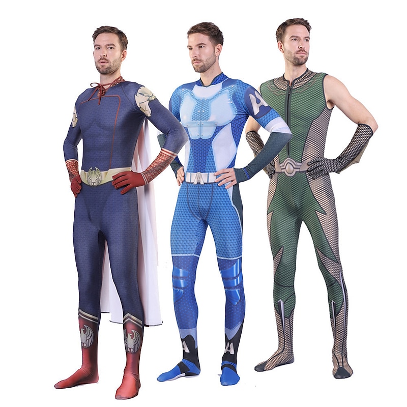 The Boys Homelander Starlight Superhero Zentai Suits Cloak Men's Women's Boys Movie Cosplay Cosplay Halloween Green Yellow Ink Blue Cloak Zentai Masquerade Polyester World Book Day Costumes2