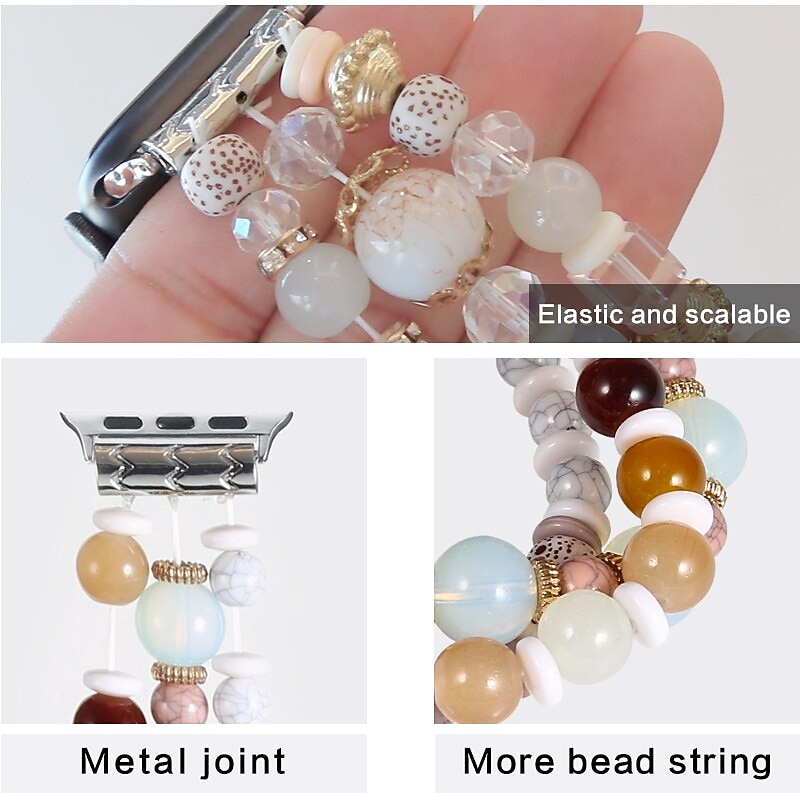 Jewelry Bracelet Compatible with Apple Watch band 38mm 40mm 41mm 42mm 44mm 45mm 49mm Women Elastic Beaded Beads Strap Replacement Wristband for iwatch Ultra 2 Series 9 8 7 SE 6 5 4 3 2 13