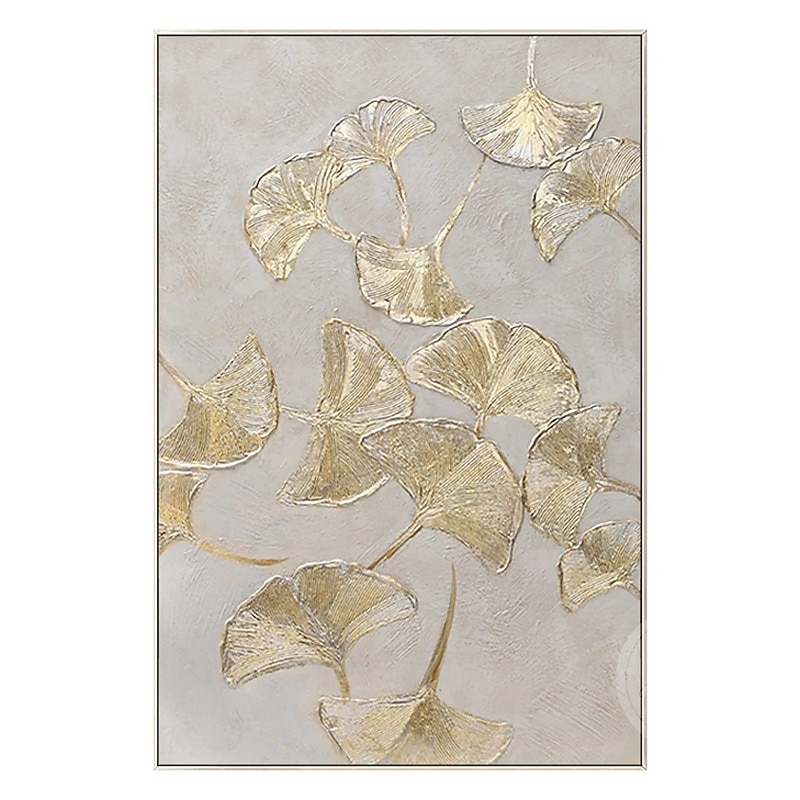 Botanical Oil Painting Gold Ginkgo Biloba Leaf Handmade Painted Wall Art On Canvas Modern Home Decor Gift Rolled Canvas No Frame Unstretched Living Room3