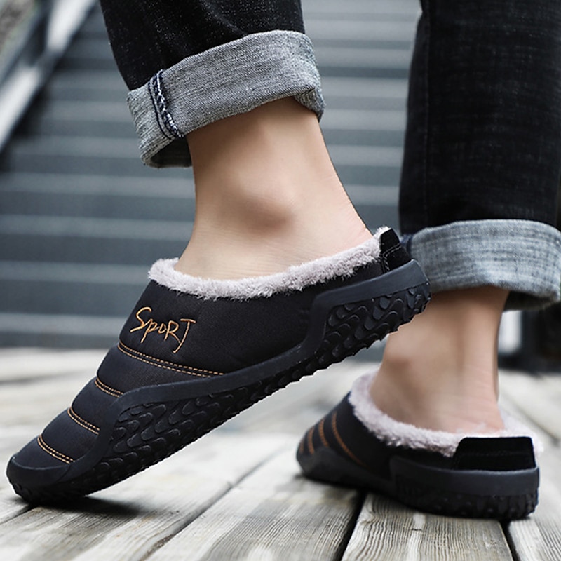 Men's Slippers Anti-slip House Winter Slippers Flush Warm Flip-Flops Daily Home Walking Shoes Cotton Warm Non-slipping Black Dark Blue Winter3