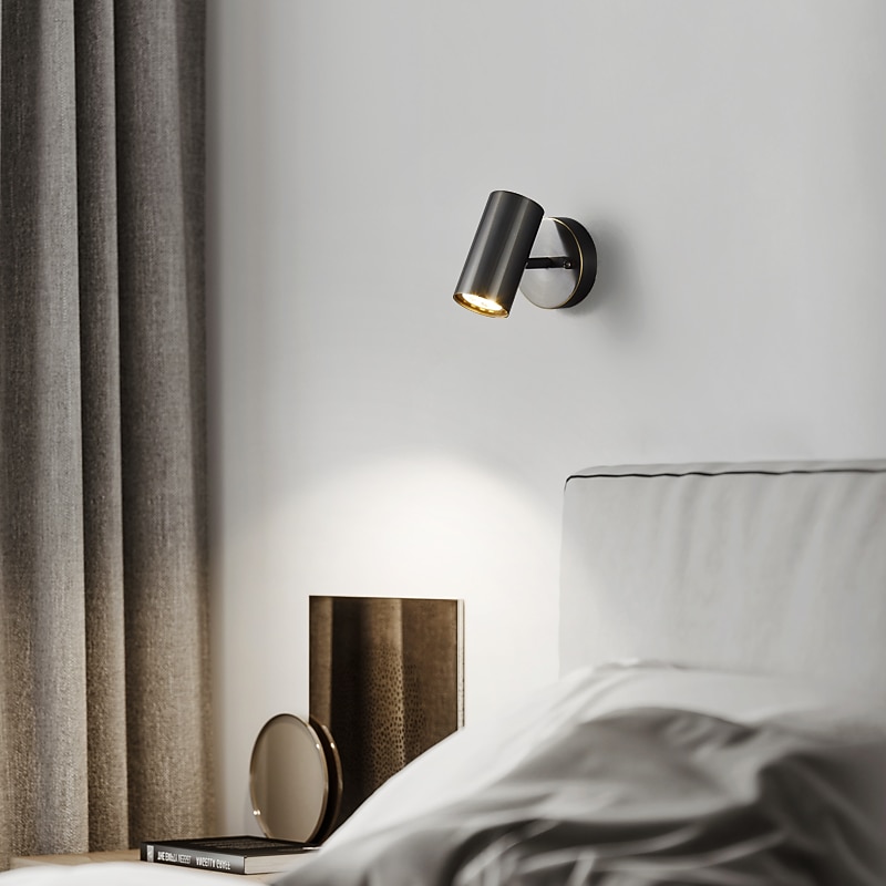 Wall Sconces with Spotlight as Bedside Reading Light,  LED Wall Mount Light Fixtures with Switch Adjustable Black H65 Copper Sconce Lighting for Bedroom Corridor Hallway