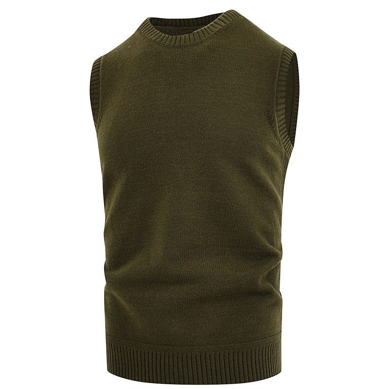 Men's Sweater Vest Pullover Sweater Jumper Ribbed Knit Cropped Knitted Solid Color Crew Neck Basic Stylish Outdoor Daily Clothing Apparel Winter Fall Black Army Green M L XL2