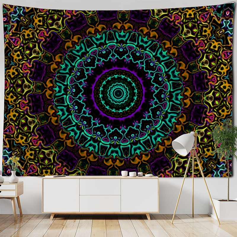 Mandala Bohemian Indian Wall Tapestry Art Decor Blanket Curtain Hanging Home Bedroom Living Room Dorm Decoration Boho Hippie Psychedelic Floral Flower Lotus