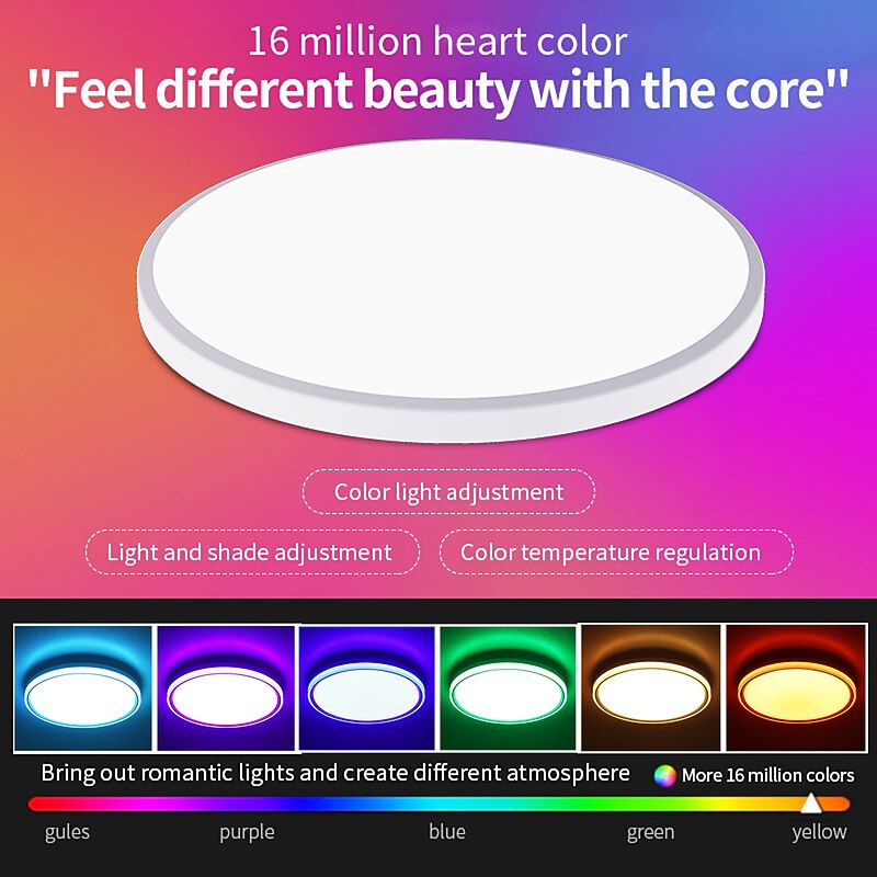 24W Full Color Intelligent Dimming and Color Bedroom Ceiling Lamp 11.7in WiFi Graffiti APP Bluetooth Voice Ceiling Lamp Can be Timed 2.4G Be Grouped Compatible with Alexa Google Home3