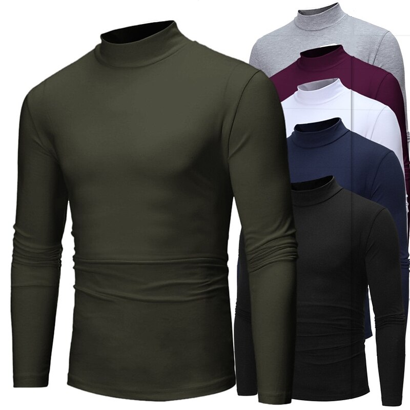 Men's Tee T-Shirt Outfits Turtleneck shirt Long Sleeve Shirt Rolled collar Stand Collar Winter Autumn / Fall Holiday Simple Casual Essential Casual Holiday Going out Black Army Green Red Top Tee for