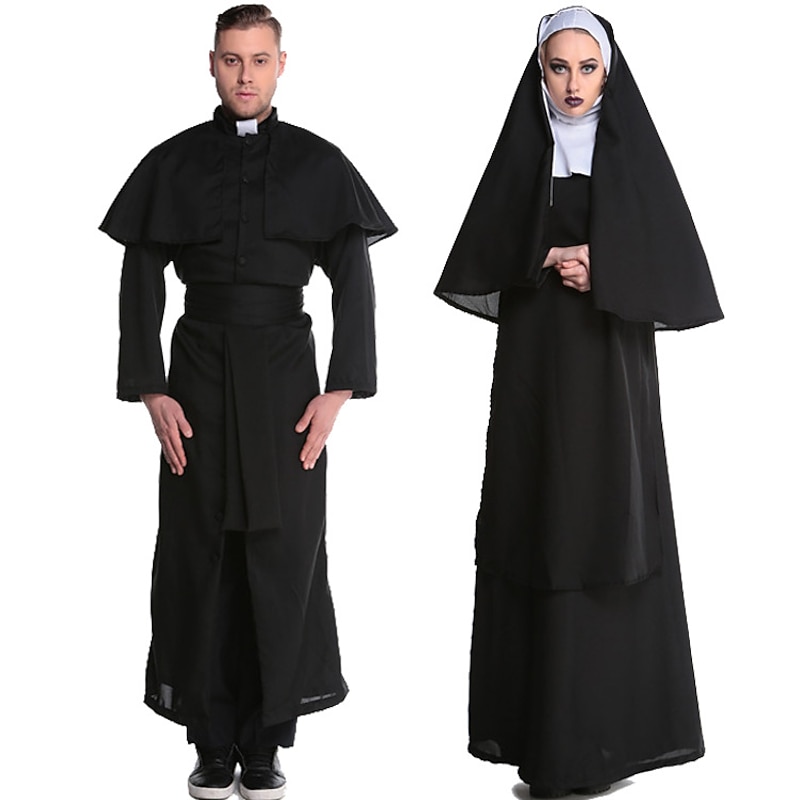 Couples Priest Nun Halloween Group Couples' Costumes Outfits Men's Women's Movie Cosplay Costume Fancy Dress Up for Halloween Party Carnival Performance Stage