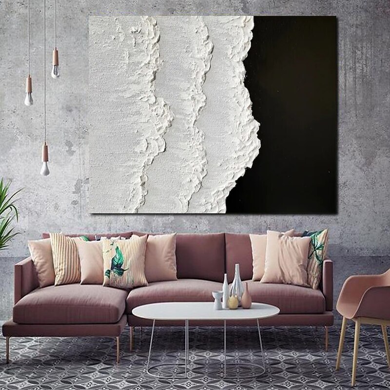 Handmade Oil Painting Canvas Wall Art Decorative Abstract Knife Painting Seascape White For Home Decor Rolled Frameless Unstretched Painting3