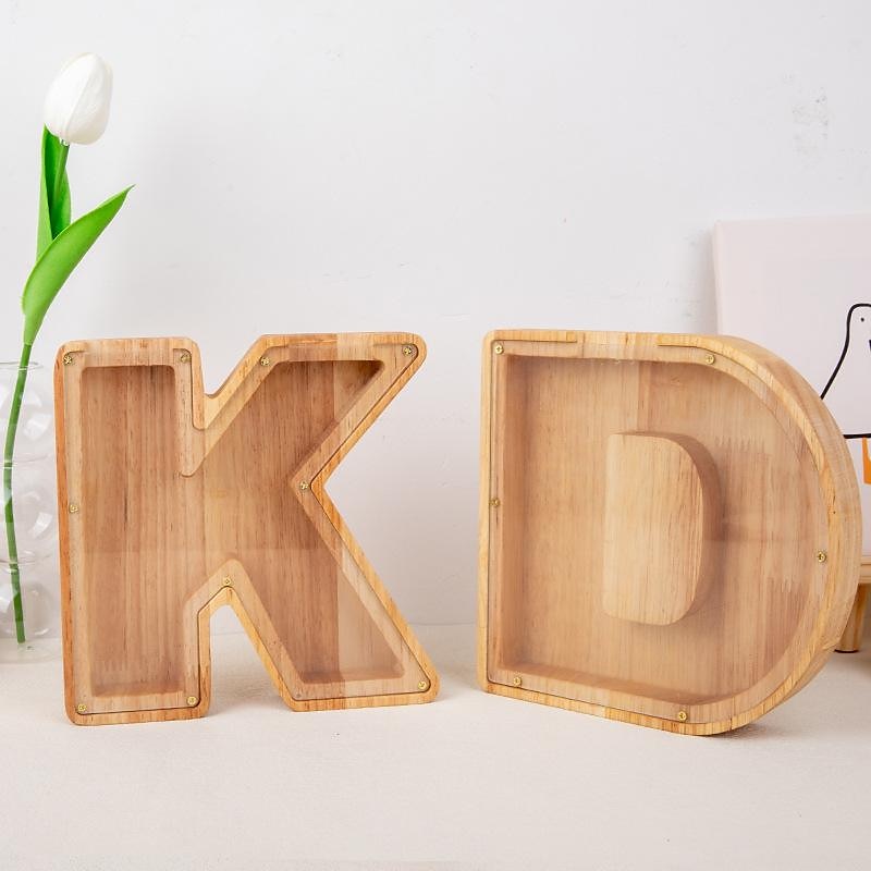 DIY Wooden Piggy Bank for Boys and Girls Letters Coin Bank Wooden Money Box,Money Box Wooden Piggy Bank Gift for Kids Birthday, Christmas Gift4