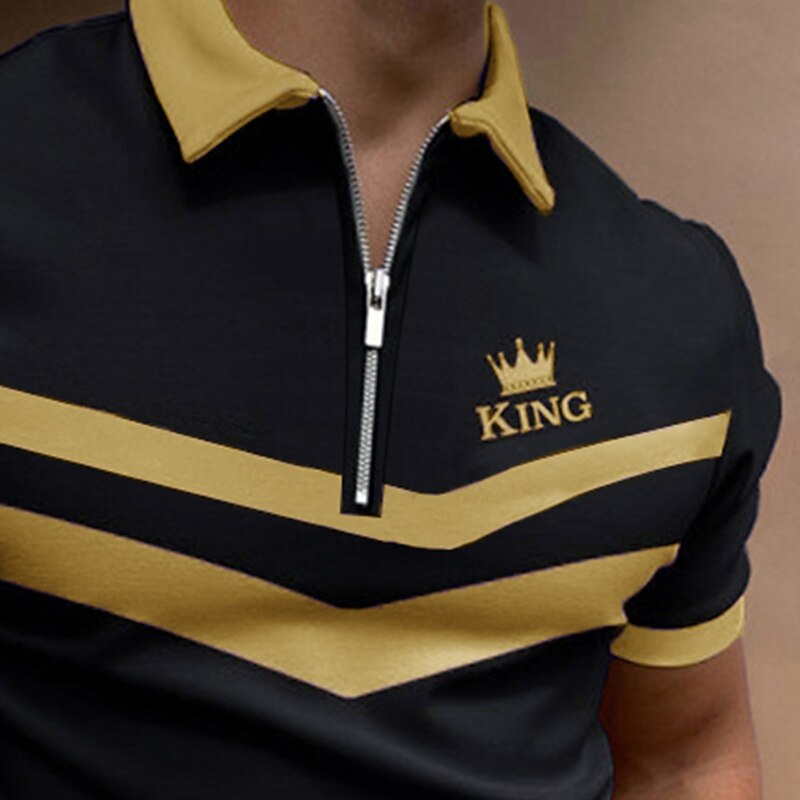 Men's Striped Zip Polo Shirts Golf Shirt Short Sleeve Polo Shirts Collared Shirts Business Casual WorkWear Formal Wear Festival Wear 3D Print Quarter Zip Polo Black Blue Purple2