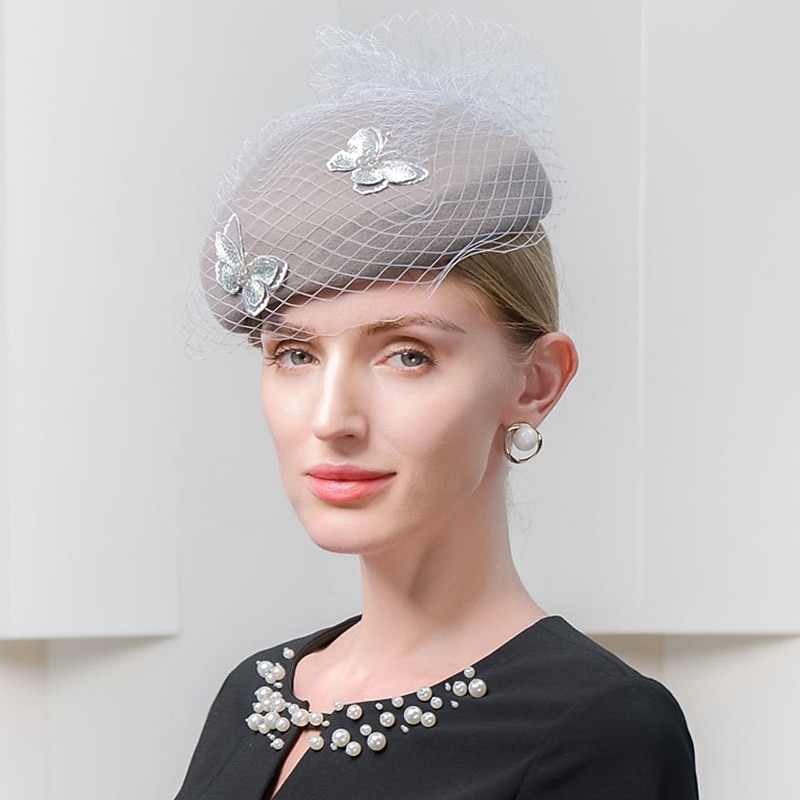 Fashion Elegant Tulle / Wool / Acrylic / Organza Hats with Butterfly / Trim / Tulle 1PC Party / Even/ Special Occasion / Office & Career / Graduation / Congratulations / Anniversary / Back To School /