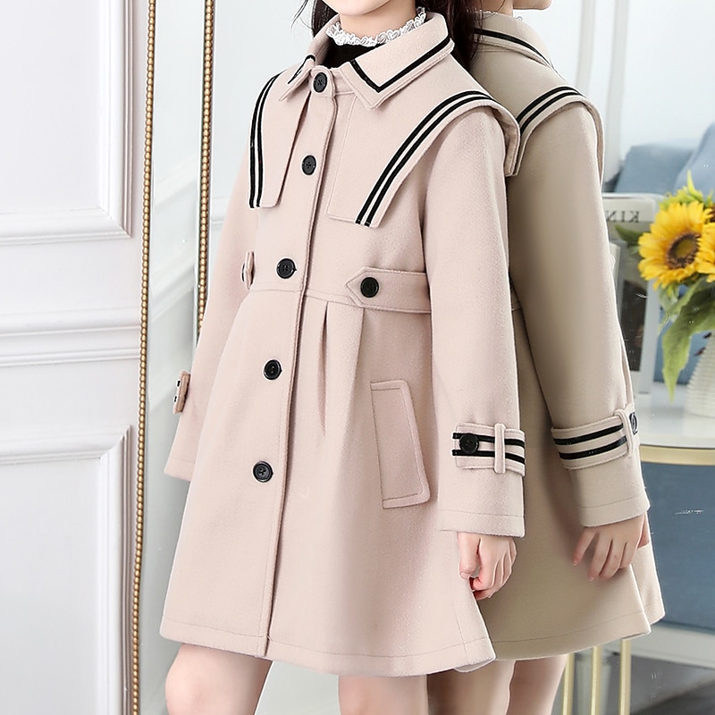Girls' 3D Plain Trench Coat Long Sleeve Spring Fall Cute Sport Kids 4-13 Years School Daily Regular Fit3