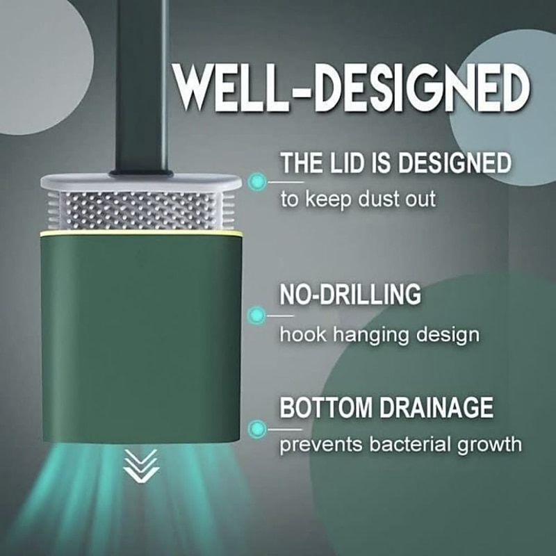 Silicone Toilet Brush and Holder Set,Revolutionary Flex Toilet Brush, Deep Cleaner Bathroom Toilet Brush and Quick Drying Holder Set, No-Slip Long Plastic Handle2