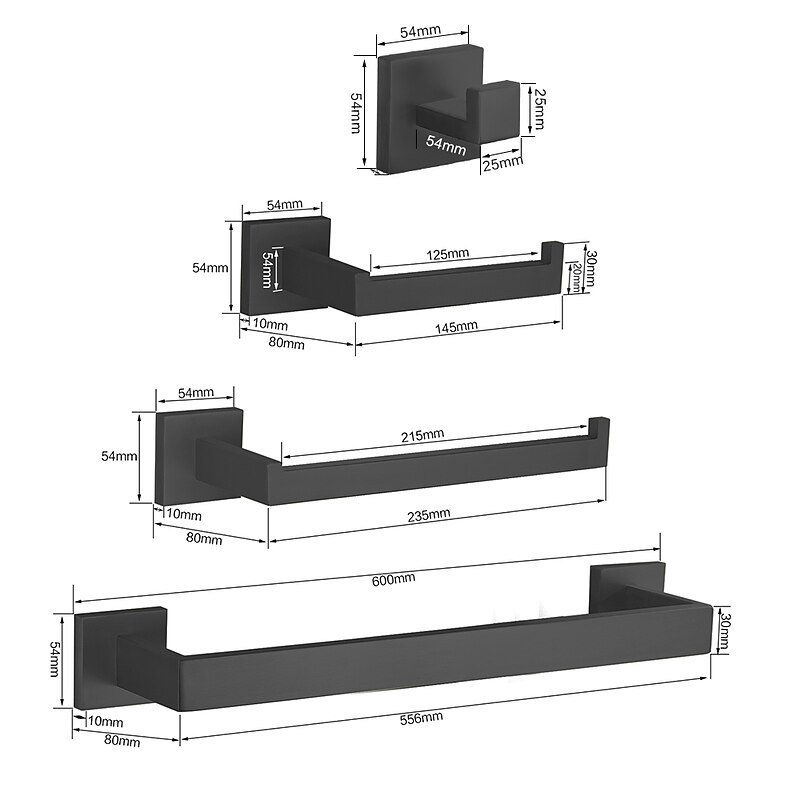 Bathroom Hardware Set 4 Pieces, SUS304 Stainless Steel Wall Mounted Bathroom Accessories, Include Robe Hook, Toilet Paper Holder, Towel Holder, Towel Bar2