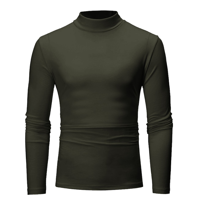 Men's Tee T-Shirt Outfits Turtleneck shirt Long Sleeve Shirt Rolled collar Stand Collar Winter Autumn / Fall Holiday Simple Casual Essential Casual Holiday Going out Black Army Green Red Top Tee for4
