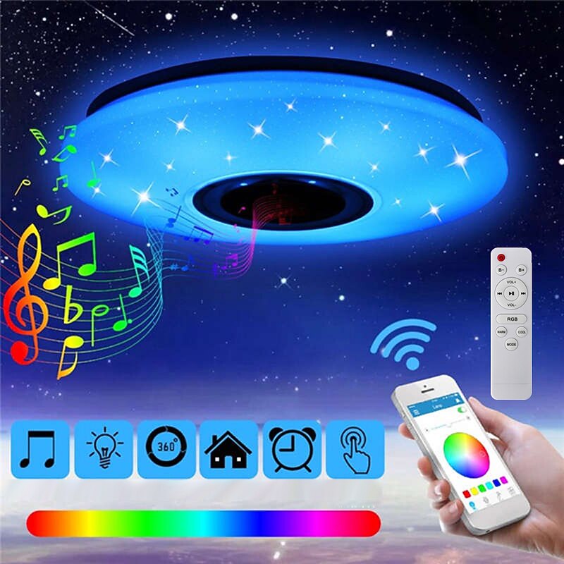 Led Ceiling Lamp with Bluetooth Speaker 15.7in 36W High Quality Speaker RGB Color Change APP  Remotedual Control for Home Party Star Lights AC220V2