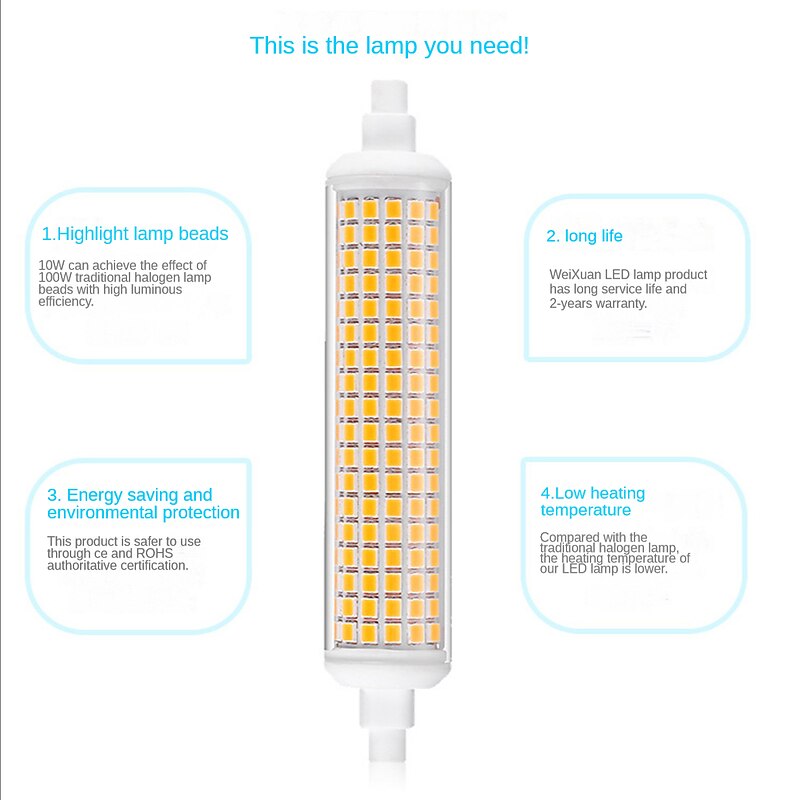 2pcs R7S LED Bulbs 13W J Type 118MM J118 Replace Halogen 100W 120W Floodlight Diode Spot Light AC 220V-240V4
