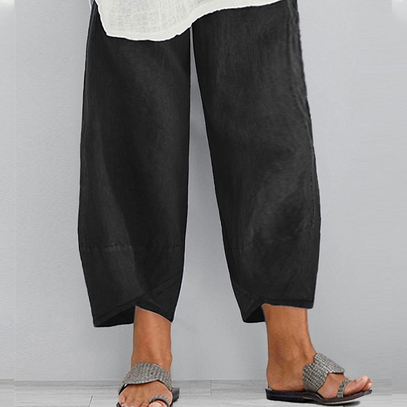 Women's Plus Size Chinos Capri shorts Baggy Pants Sporty Casual Chino Calf-Length Natural Solid Color Pocket Baggy Micro-elastic Vacation Daily Weekend Black Navy Blue Green khaki Spring Fall Regular 6