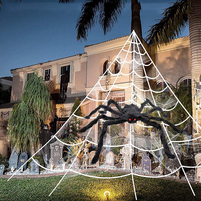 Halloween New Spider Web Triangular Net Simulation Super Plush Spider Ghost Festival Indoor And Outdoor Decoration Props