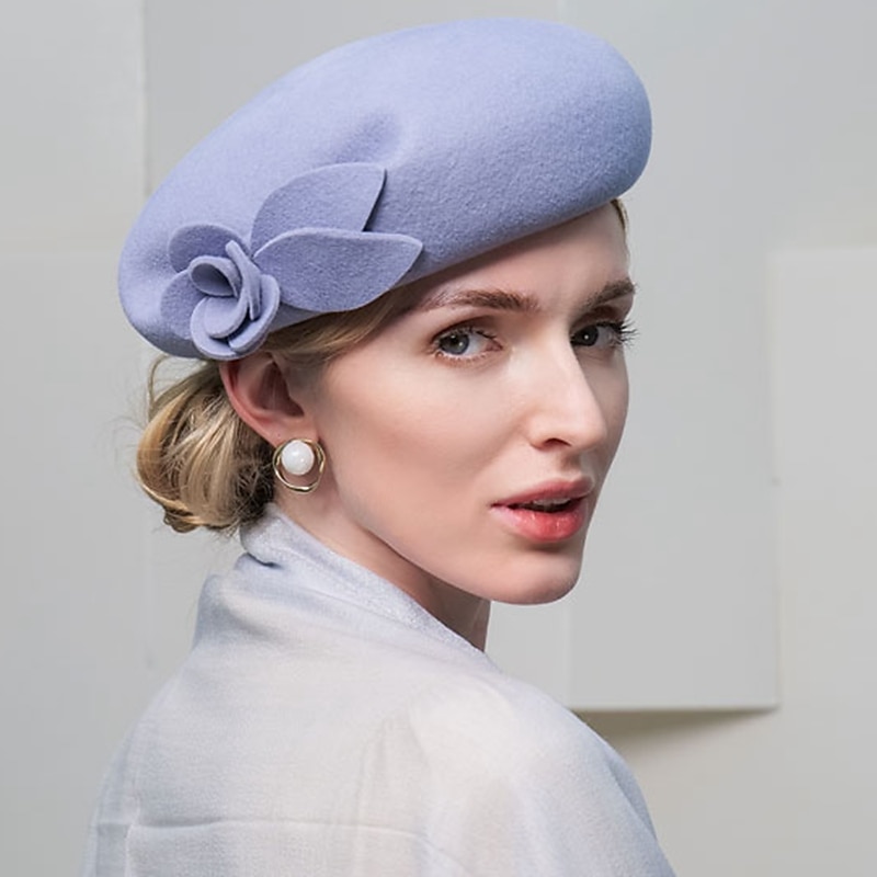 Fashion Elegant 100% Wool Hats with Smooth / Flower / Pure Color 1PC Party / Evening / Casual Headpiece/ Office & Career / Graduation / Congratulations / Anniversary / Back To School /