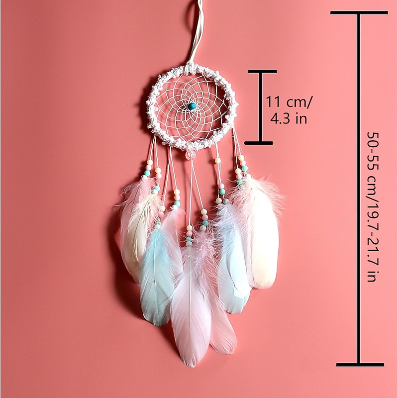 Boho Dream Catcher Handmade Gift Wall Hanging Decor Art Ornament Craft Feather Bead for Kids Bedroom Wedding Festival 55*11cm2