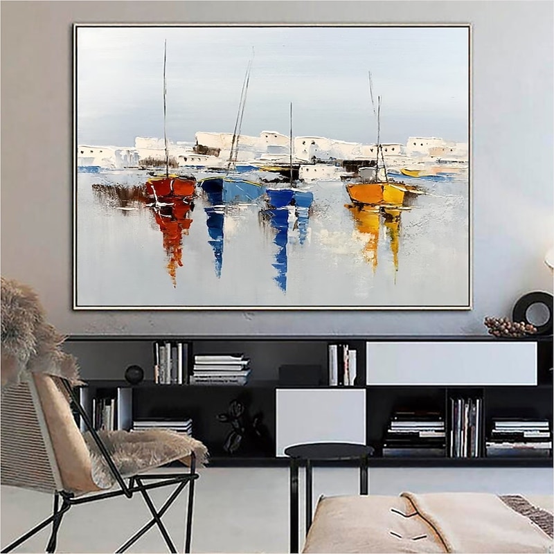 Handmade Oil Painting Canvas Wall Art Decorative Abstract Knife Painting Landscape White For Home Decor Rolled Frameless Unstretched Painting