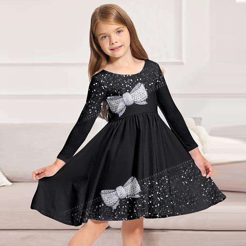 Kids Little Girls' Dress princess party A Line Dress Daily Holiday Vacation Print Navy Blue Above Knee Long Sleeve Casual Cute Sweet Dresses Fall Spring Regular Fit 3-10 Years3