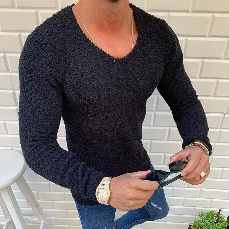 Men's Sweater Pullover Sweater Jumper Ribbed Knit Cropped Knitted Solid Color Crew Neck Stylish Basic Outdoor Daily Clothing Apparel Fall Winter Black White M L XL2