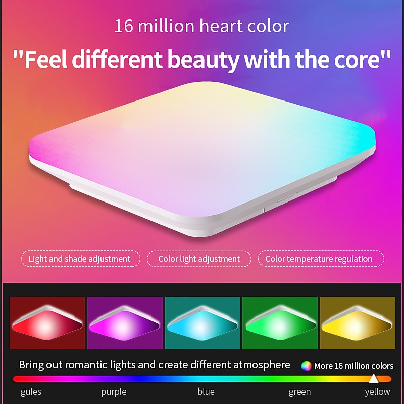 Wireless Remote Control RGBCW Full Color Temperature LED Ceiling Lamp 11 inch 24W Square Dimming and Color Matching Regular Home Lighting Holiday Decoration Atmosphere Ceiling Lamp AC110V / AC220V3