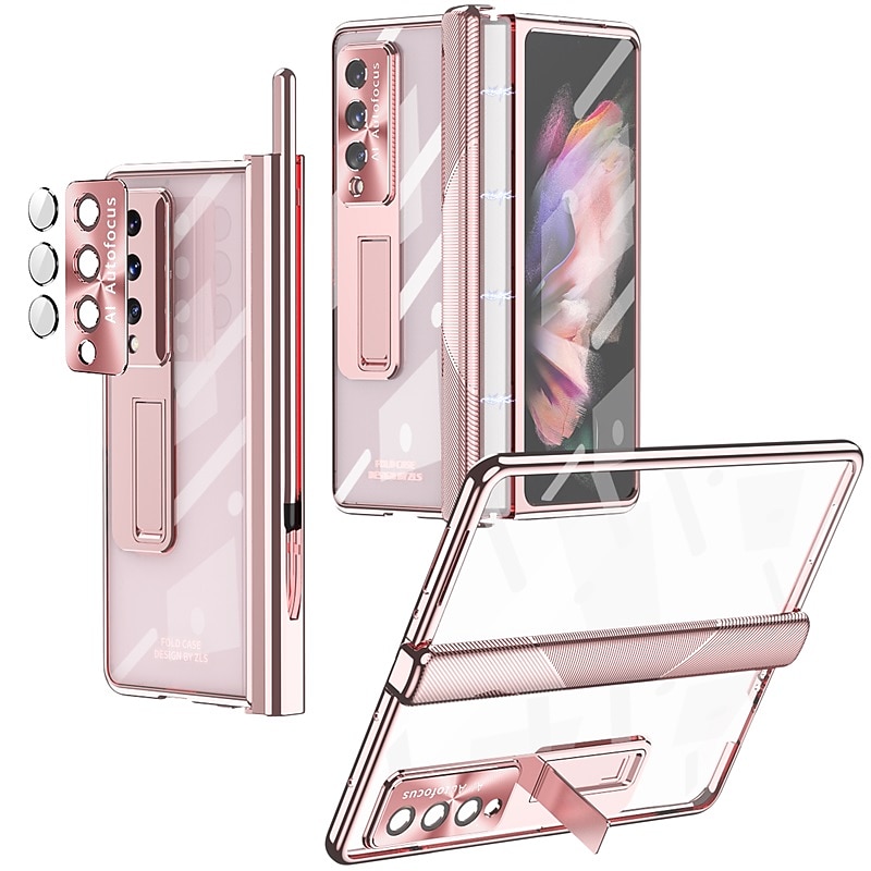 Phone Case For Samsung Galaxy Z Fold 7 Z Fold 5 Z Fold 4 Z Fold 3 Full Body Case with Screen Protector Full Body Protective Camera Lens Protector Transparent Tempered Glass PC Metal