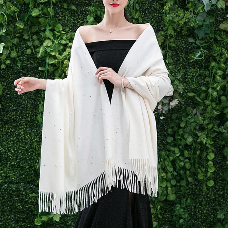 Shawl & Wrap Shawls Women's Wrap Pure Elegant Sleeveless Imitation Cashmere Wedding Wraps With Rhinestone For Party Fall & Winter3