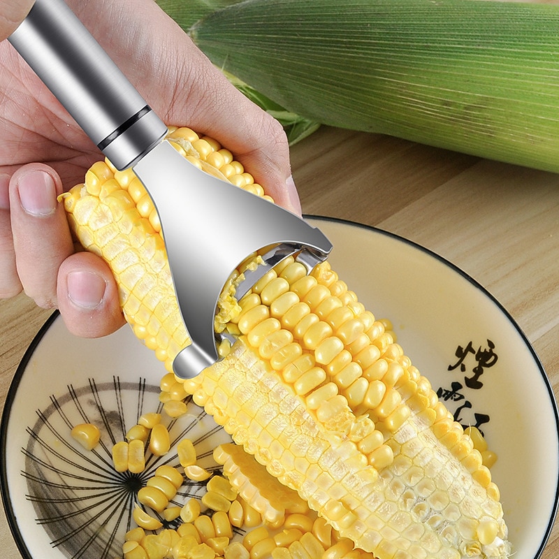 Stainless Steel Corn Stripper with Self-adhesive Hook Corns Threshing Corn Thresher Stripper Peeler Corn Kerneler Peeler Fruit Vegetable Kitchen Gadgets3