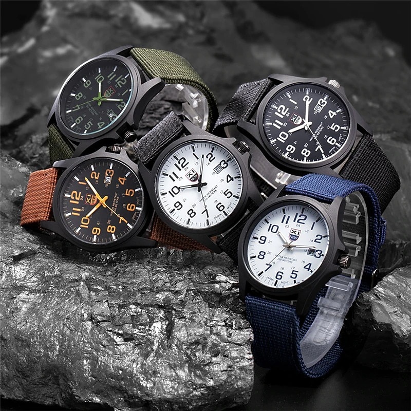 Quartz Watch for Men Analog Quartz Canvas Strap Watches Men Casual Auto Date Quartz Watch Military Army Green Watch Simple Analog Sport Man Wrist Watch2
